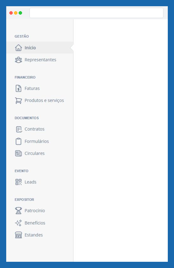 Menu da Área de Expositor e Patrocinador