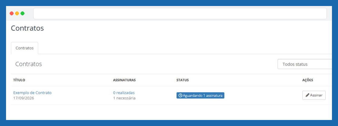 Contratos disponíveis para assinatura