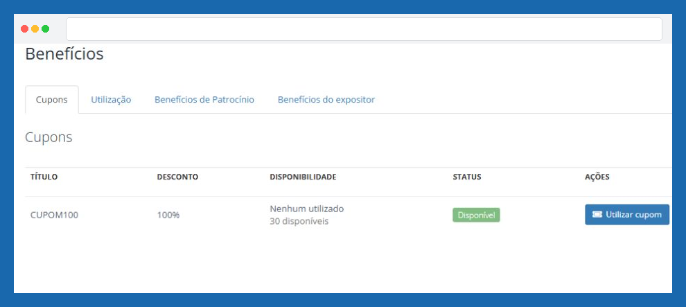 Benefícios e cupom disponíveis