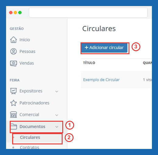 Acessar Documentos, Circulares e Adicionar circular