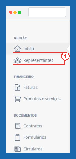 Menu Representantes na Área do Expositor e do Patrocinador