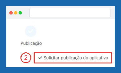 Botão Solicitar publicação do aplicativo destacado em vermelho