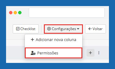 Menu Configurações com Permissões