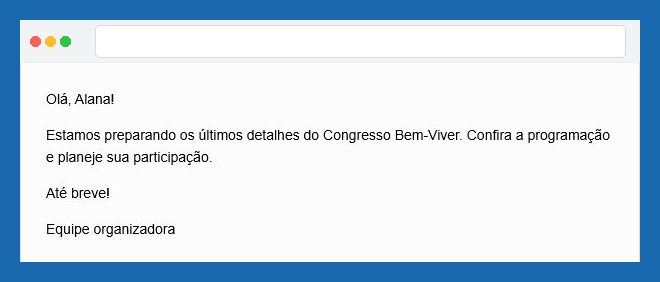 Prévia do exemplo com Olá, Alana!