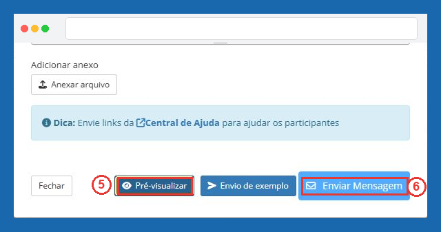 Botões Pré-visualizar e Enviar Mensagem, passos 5 e 6