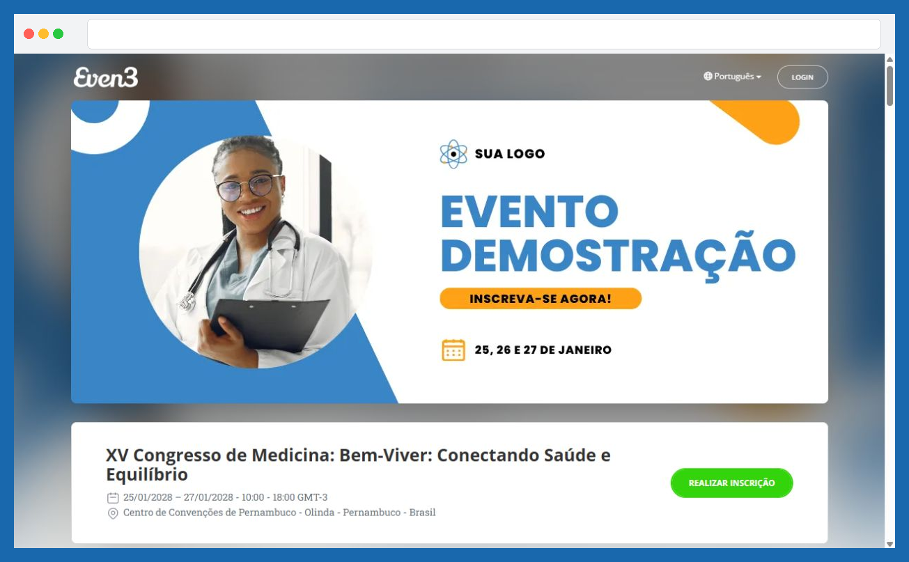 Página de demonstração no formato padrão