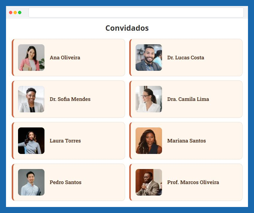 Lista horizontal de convidados em duas colunas