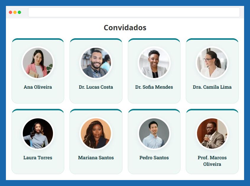 Convidados em cartões claros com retratos circulares