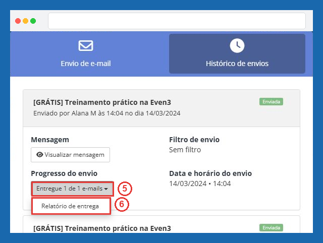 Abrir o relatório de entrega