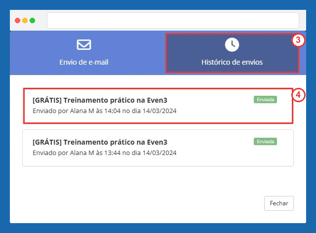 Selecionar uma notificação no histórico