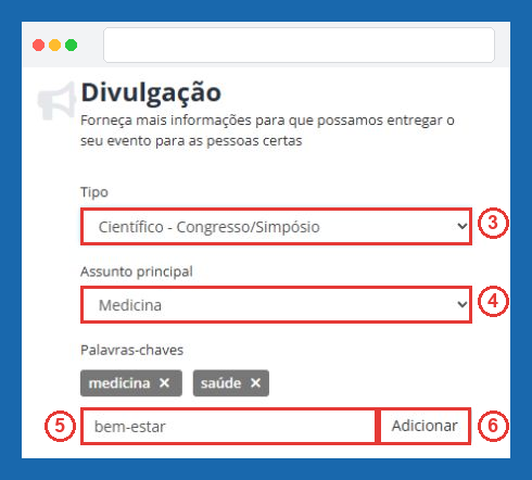 Preencher os campos da seção Divulgação